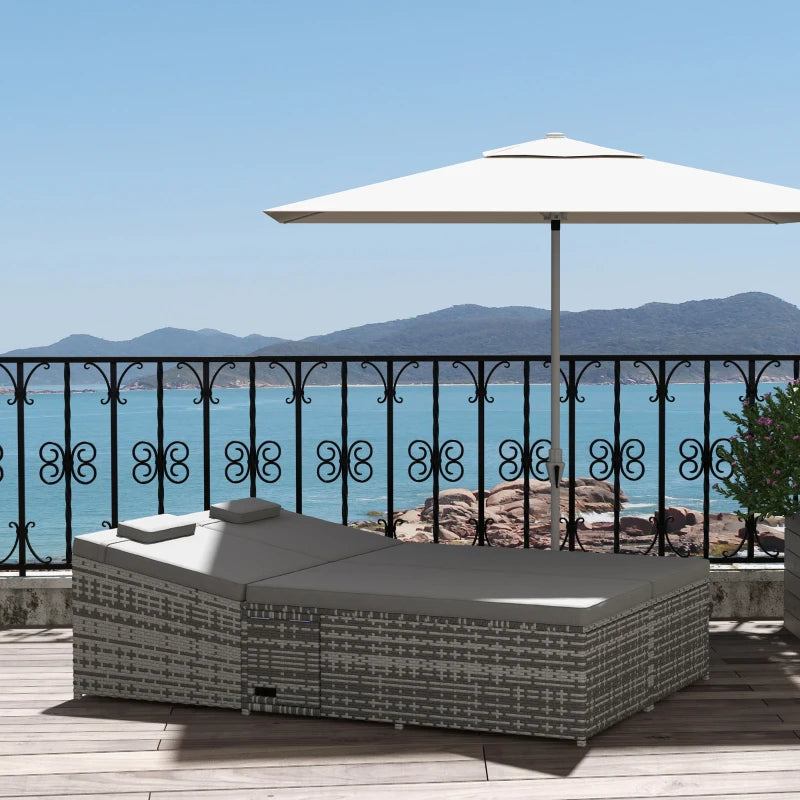 Image of a Grey Double Outdoor Rattan Day Bed With Dark Grey Cushions