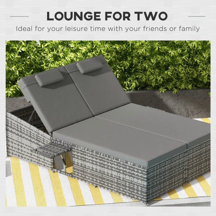 Image of a Grey Double Outdoor Rattan Day Bed With Dark Grey Cushions
