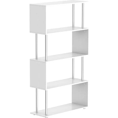 S Shape Bookcase, 5 Shelves, White Homcom
