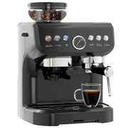 15 Bar Espresso Coffee Machine with Adjustable Grind and Milk Steamer for Home Use Black