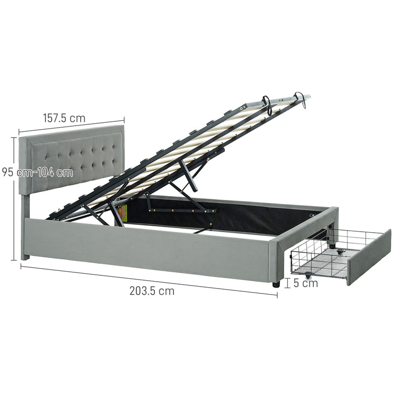 Double Ottoman Bed Frame With Storage Drawer Ideal For Bedrooms Grey
