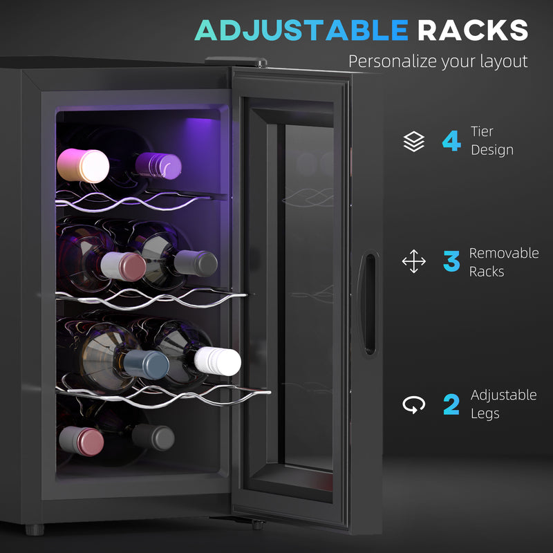 Mini Wine Fridge 8 Bottle 21L Freestanding or Under Counter with Glass Door and LED by HOMCOM