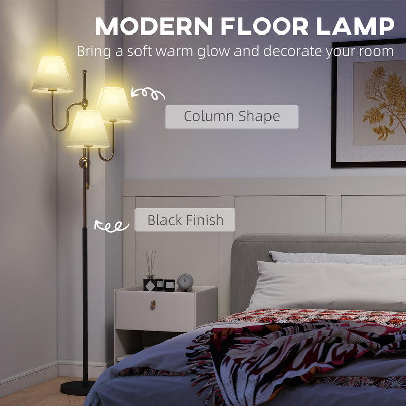 Tall 3 Light Floor Lamp With Foot Switch Ideal For Living Room Or Office Use, Grey