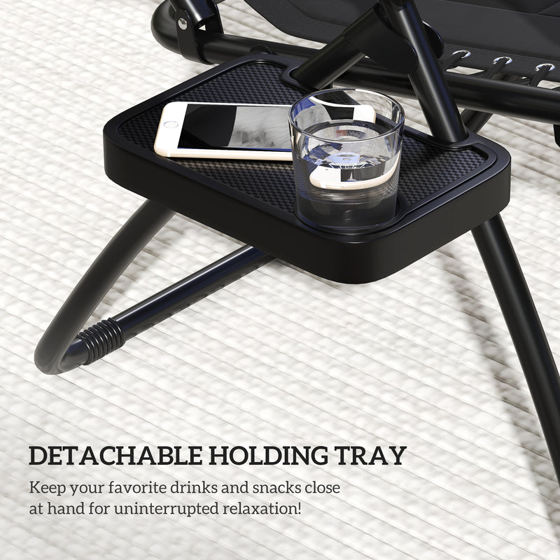 Black Zero Gravity Reclining Outdoor Chair with Shade Cup Holder and Cushion by Outsunny