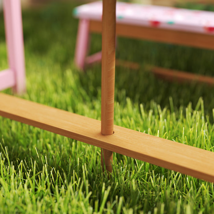 Kids Picnic Table Set with Foldable Umbrella Cushions Storage Boxes Flamingo Design Pink by AIYAPLAY