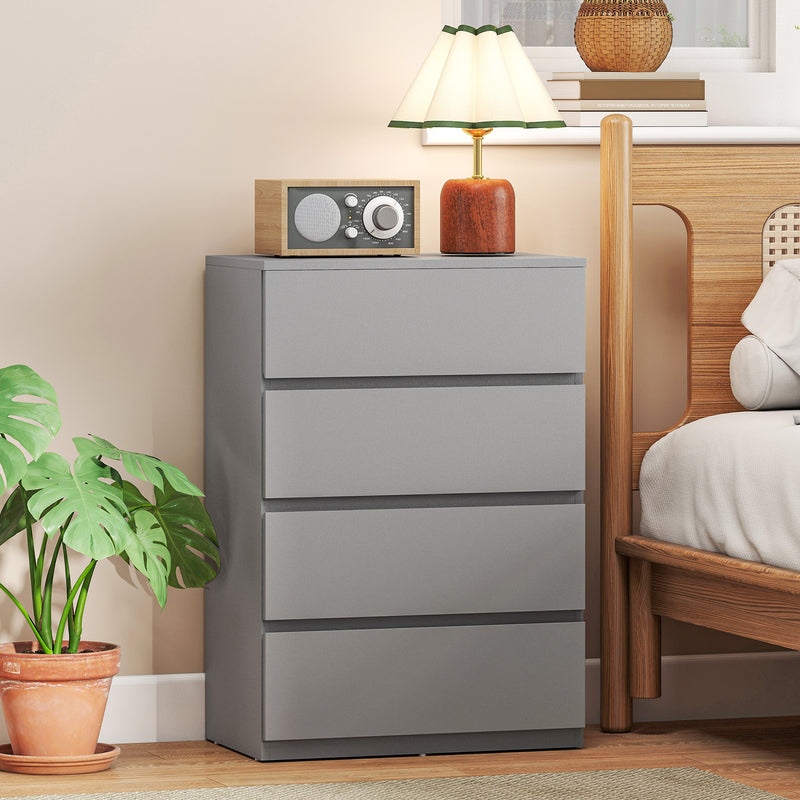 Chest of Drawers with 4 Spacious Handleless Storage Drawers for Bedroom Organisation Grey AOSOM
