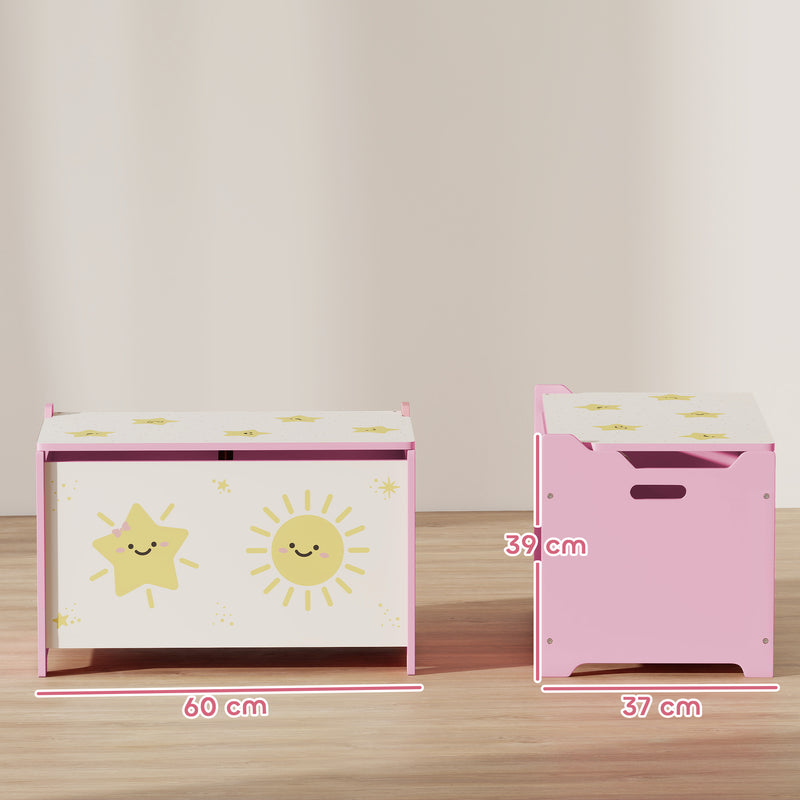 Kids Wooden Toy Storage Box with Safety Hinges and Handles for Playroom or Bedroom Pink 60x37x39 cm