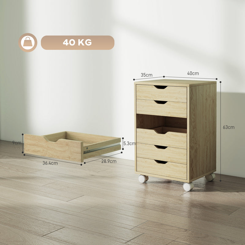 Under Desk Storage Cabinet with 6 Drawers for Home Office Organisation Oak Wood Effect