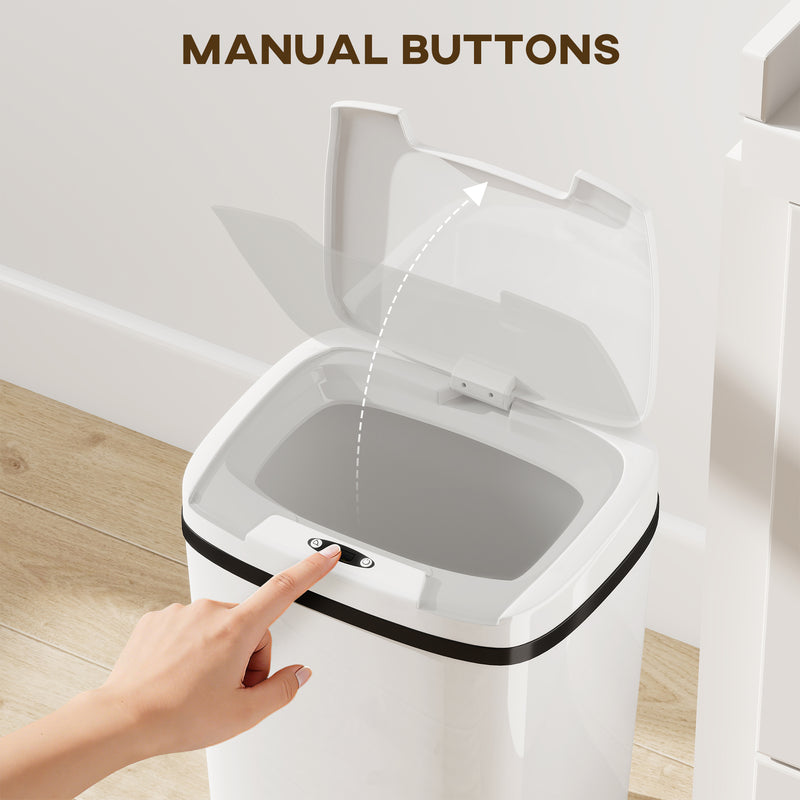 15L Touchless Sensor Bin With Automatic Lid Easy Clean For Kitchen Or Bathroom White AOSOM