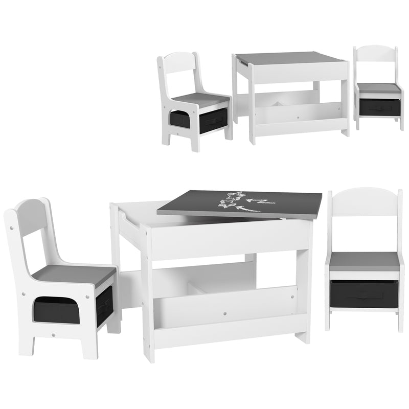 Kids Table and Chair Set with Blackboard Storage and Shelves for Playroom or Study, Grey