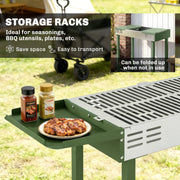 Charcoal BBQ Grill with Adjustable Rotisserie and Folding Shelves for Easy Outdoor Cooking Dark Green Outsunny