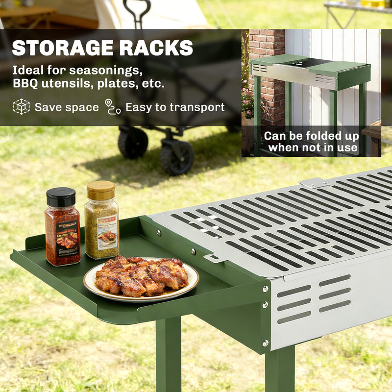 Charcoal BBQ Grill with Adjustable Rotisserie and Folding Shelves for Easy Outdoor Cooking Dark Green Outsunny