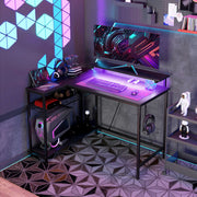 Reversible L Shaped Gaming and Work Desk with LED Lighting for Home Office, Black