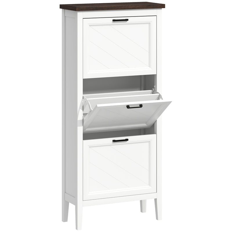 Slim Shoe Storage Cabinet for Narrow Hallways with Flip Drawers and Adjustable Shelves White Homcom