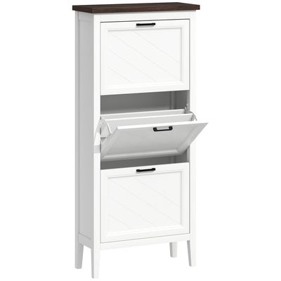 Slim Shoe Storage Cabinet for Narrow Hallways with Flip Drawers and Adjustable Shelves White Homcom