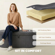 Storage Ottoman with Hidden Compartment and Padded Seat for Living Room or Bedroom Dark Grey Corduroy Homcom
