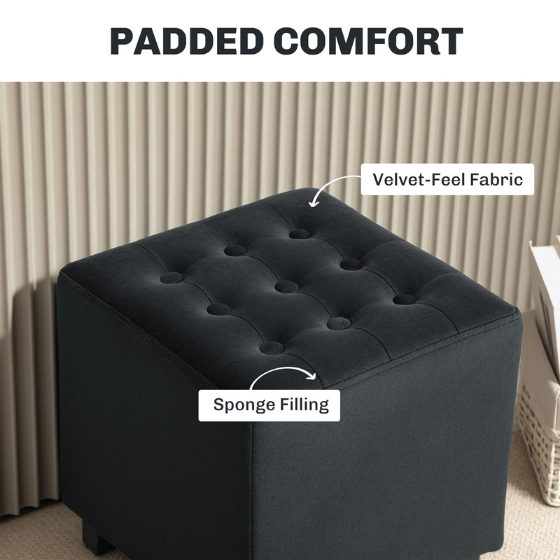 Grey Velvet Feel Square Ottoman Footstool for Living Room or Bedroom by HOMCOM