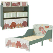 Toddler Bed Frame with Storage Shelf and 6 Fabric Bins for Kids Aged 3 to 6 Years Green AOSOM
