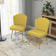 Set of 2 Shell Accent Chairs with Velvet Upholstery Ideal for Living Room or Bedroom Yellow