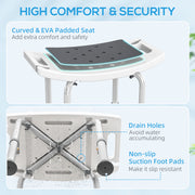 Height Adjustable Shower Stool With Padded Seat and Drainage Holes For Bathroom Use Grey