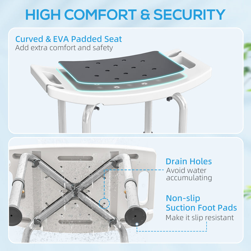 Height Adjustable Shower Stool With Padded Seat and Drainage Holes For Bathroom Use Grey