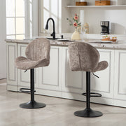 Adjustable Chenille Bar Stools with Curved Backrest for Kitchen Island or Breakfast Bar Brown AOSOM