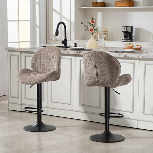 Adjustable Chenille Bar Stools with Curved Backrest for Kitchen Island or Breakfast Bar Brown AOSOM