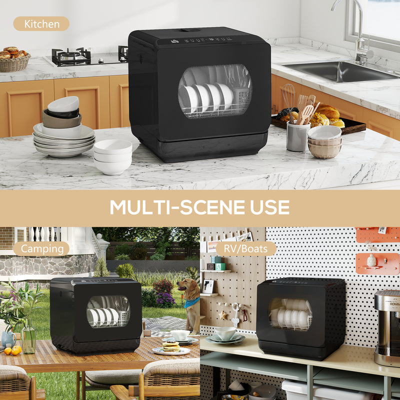 Mini Table Top Dishwasher 6 Programmes With Built In 6L Tank Ideal For Small Kitchens Black