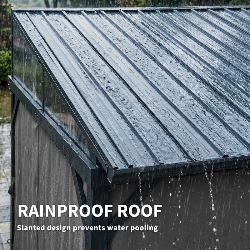 Lean To Steel Roof Garden Pergola With Netting Ideal For Patios And Outdoor Shade Dark Grey AOSOM