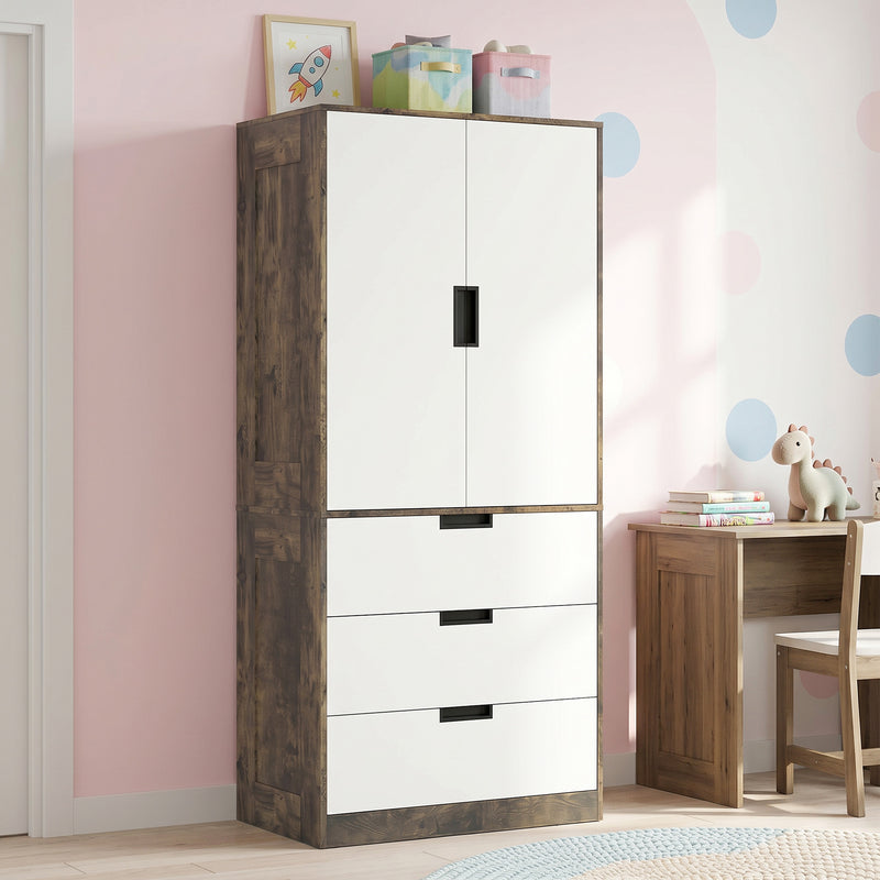 Double Wardrobe with Drawers for Organised Bedroom Storage and Soft Close Doors Rustic Brown