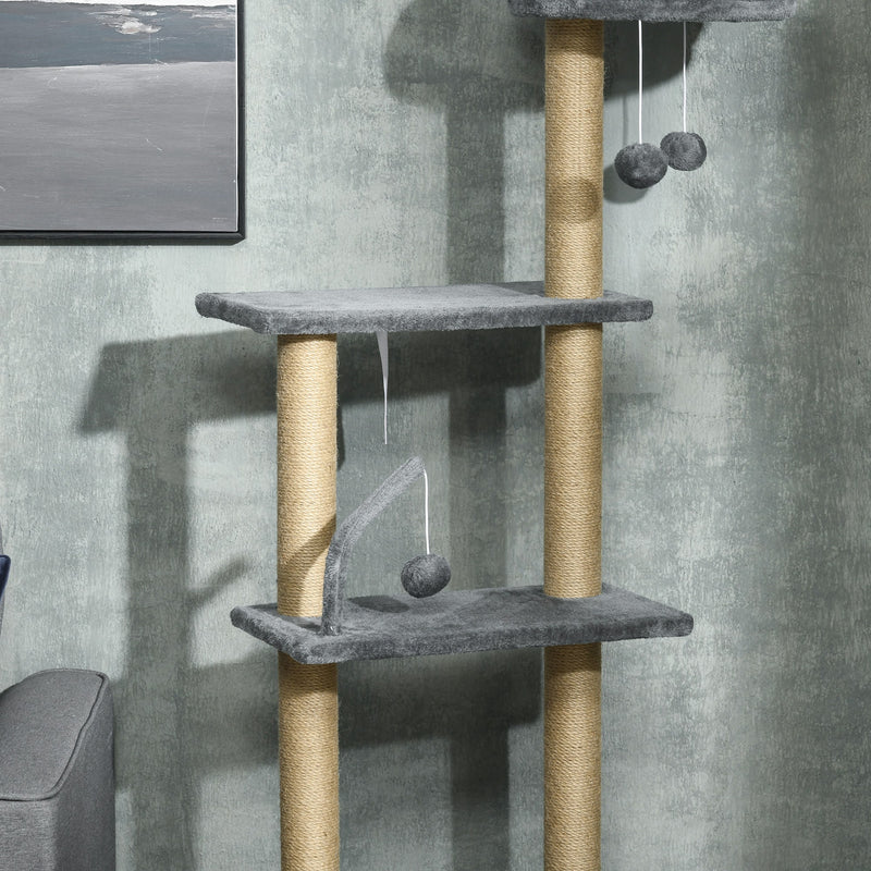 Floor to Ceiling Cat Tree Tower with Hammock and Scratching Posts for Indoor Play Grey