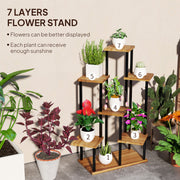 7 Tier Tall Plant Stand for Indoor and Outdoor Use Carbonised Wood and Steel by Outsunny