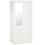 White 2 Door Mirror Wardrobe With Hanging Rail Adjustable Shelf And 3 Drawers 180cm