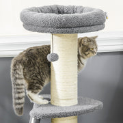 Cat Tree Tower with Scratching Posts Bed and Hanging Toy for Indoor Cats, Dark Grey
