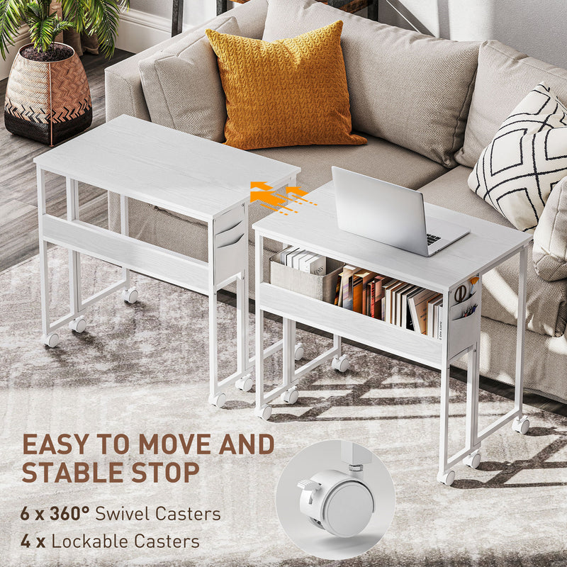 White 80 cm Drop Leaf Writing Desk Space Saving Folding Table for Home Office