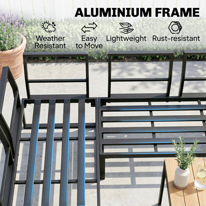 Outdoor Modular Sofa Dining Set for 8 with Cushions and Dining Table Grey and Wood Effect Outsunny