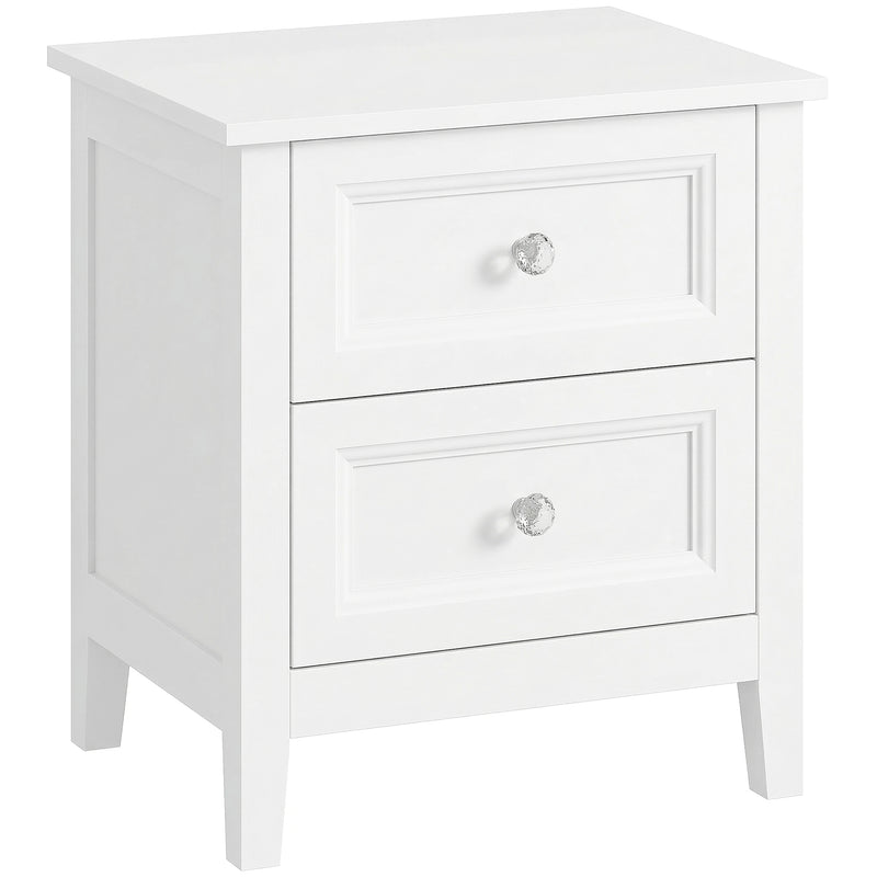 Bedside Table with 2 Drawers for Organised Bedroom Storage White Homcom