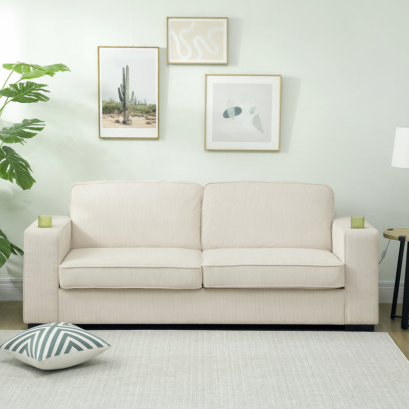 Cream White Three Seater Sofa with Spring Cushions Modern Design for Living Room Comfort by HOMCOM