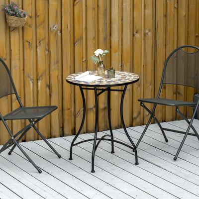 Grey Mosaic Round Outdoor Patio Table 60cm Weather-Resistant Garden Bistro Table by Outsunny