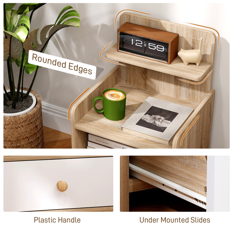 White Wood Effect Bedside Table with Multi Storage Shelves by HOMCOM