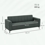 Grey Three Seater Modern Fabric Sofa Comfortable Home Seating by HOMCOM