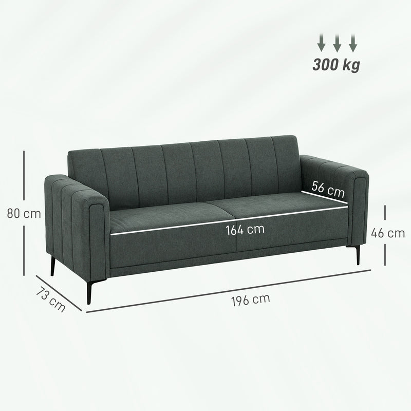 Grey Three Seater Modern Fabric Sofa Comfortable Home Seating by HOMCOM