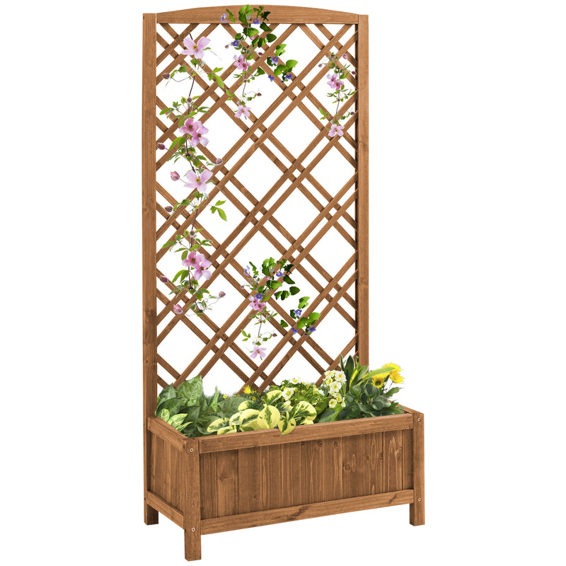 Wooden Raised Garden Planter With Trellis For Climbing Plants And Herbs Brown Outsunny