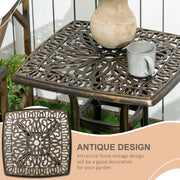 Bronze Cast Aluminium Square Garden Side Table With Umbrella Hole For Patio Or Balcony Use