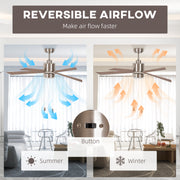Ceiling Fan with LED Light and Reversible Blades Ideal for Low Ceilings Silver Natural AOSOM