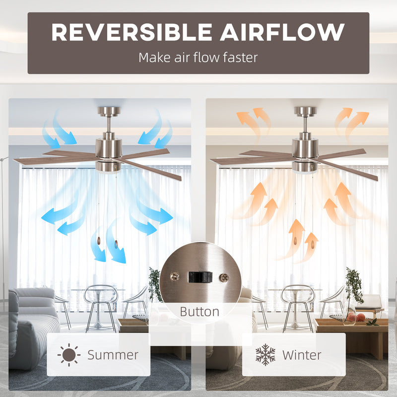 Ceiling Fan with LED Light and Reversible Blades Ideal for Low Ceilings Silver Natural AOSOM