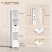 Slim Corner Bookcase with Shelves Drawers and Cabinet for Compact Home Storage White AOSOM