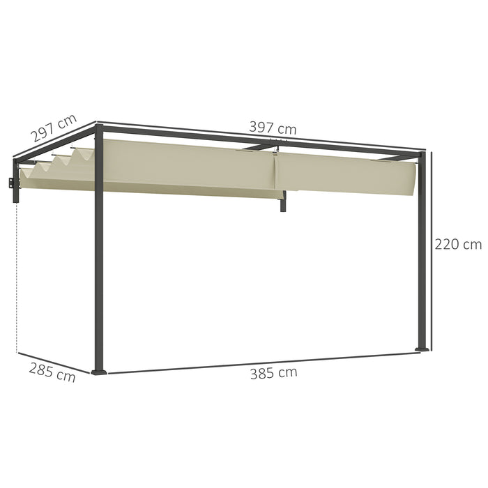 Wall Mounted 3x4m Steel Pergola with Retractable Canopy for Garden and Patio by Outsunny