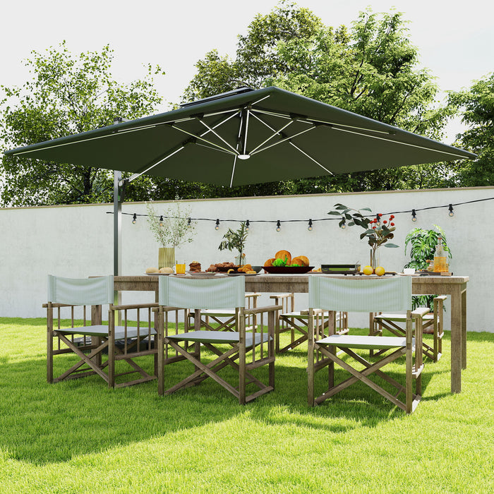 Grey 3m Garden Cantilever Parasol with Solar LED Lights and 360 Degree Rotation by Outsunny