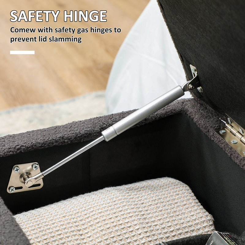 Dark Grey 47L Teddy Fleece Storage Ottoman with Padded Lid by HOMCOM